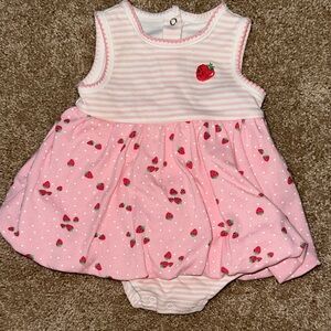 Little Me Pink and White Strawberry Dress with Diaper Cover